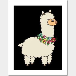 Alpaca with flowers. Posters and Art